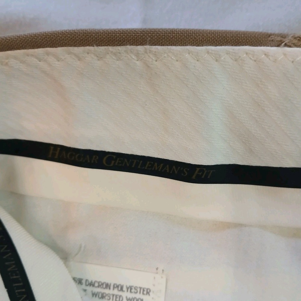Haggar Dress Pants Gentleman's Fit Khaki Pleated 36x30 Polyester Wool Blend - Picture 7 of 10